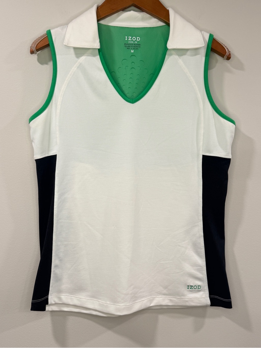 Izod Womens White Sleeveless Golf Polo Tank with Green and Black Trim Size M